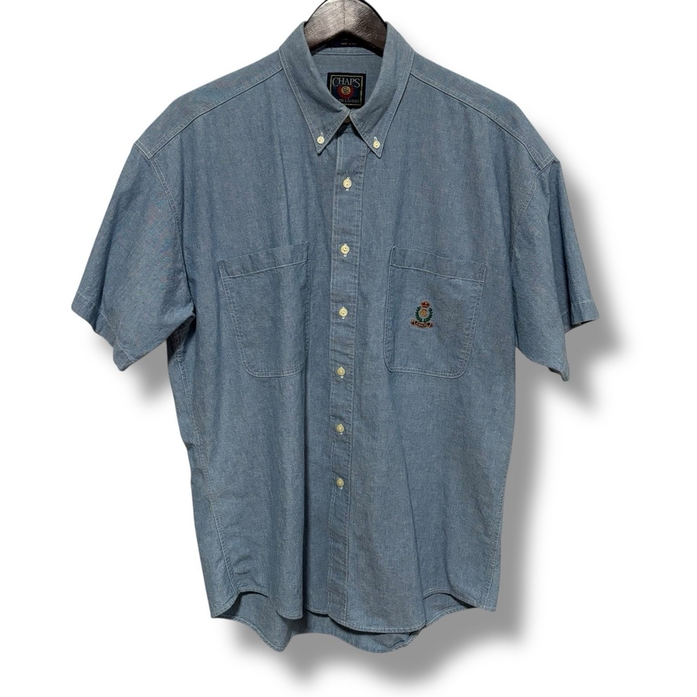 Vintage Y2K Chaps Ralph Lauren Short Sleeve Button Down Shirt Size Large 25 x 32